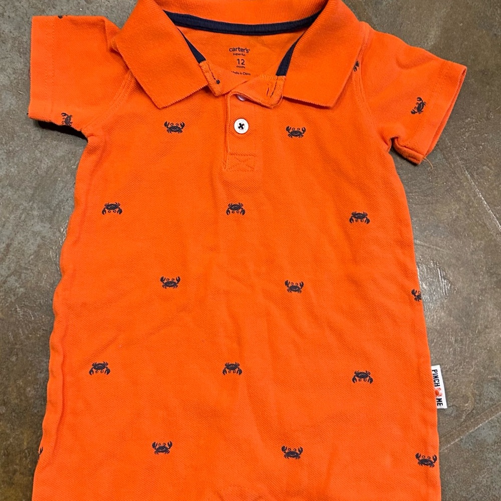Carter's Vibrant Orange Polo with Crab Design